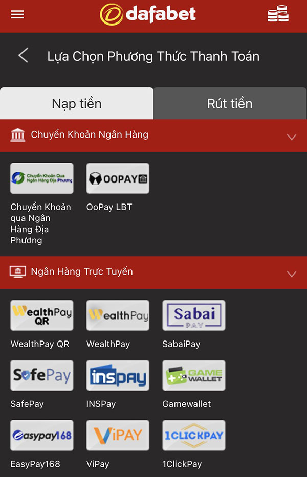 Cách nạp tiền vào Dafabet